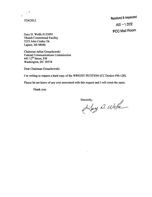 Prisoner Letters to Fcc Re Prison Phone Rates 7-2012j | Prison Legal News