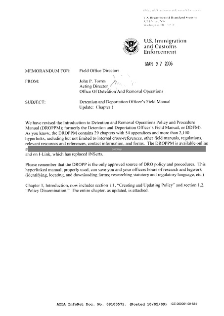 Detention and Deportation Field Manual, DHS ICE, 2006 