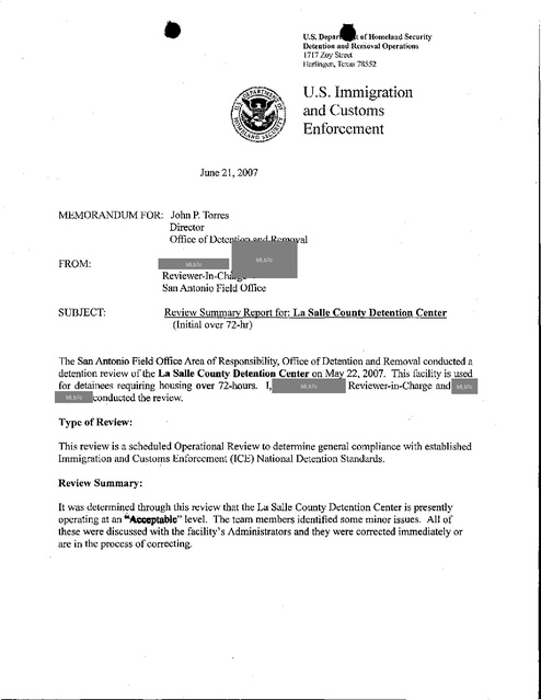 ICE Detention Standards Compliance Audit - La Salle County Regional ...