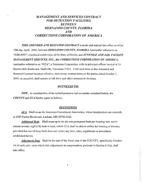 Cca Hernando County Fl Jail Contract 2006 | Prison Legal News